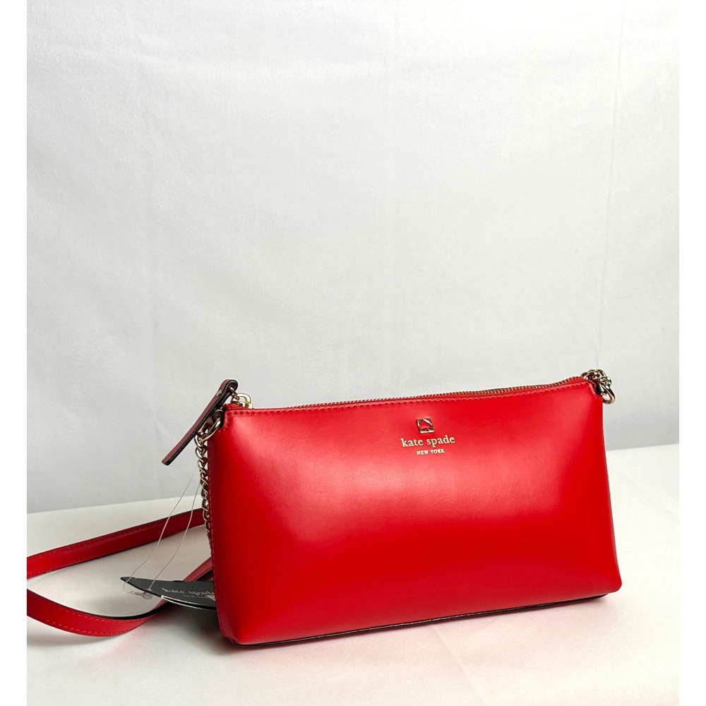 Kate Spade New York Red Leather Crossbody Bag Gold Logo Zip Top PXRU8056